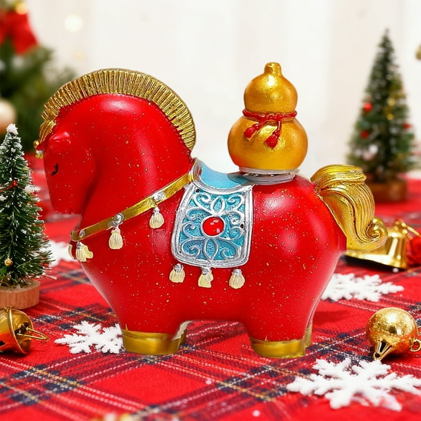 Adorno navideño de caballo de resina | Figura decorativa navideña roja y blanca | Mueble de TV moderno para sala de estar | Idea de regalo festivo | Elegante decoración invernal para el hogar