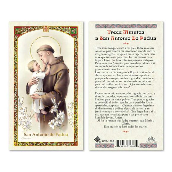 Cartes de Prière Laminées Trece Minutos a San Antonio de Padua - Lot de 25 - en Espagnol Espagnol