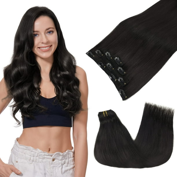 Extensiones de cabello con clip, cabello humano real, extensiones de cabello humano Remy con clip para mujeres, cabello