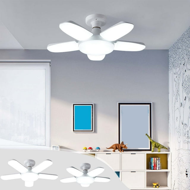 Luz LED para techo de garaje 80W luz deformable para taller | 5 paneles ajustables | Luz diurna 6500K | Base media E26/E27 | Cobertura 360° | Para garaje, sótano, taller, granero, utilidad | Paquete
