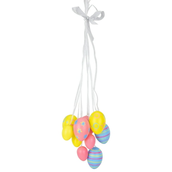 Northlight 17" Floral Striped Spring Easter Egg Cluster Hanging Decoration - Pink/Blue