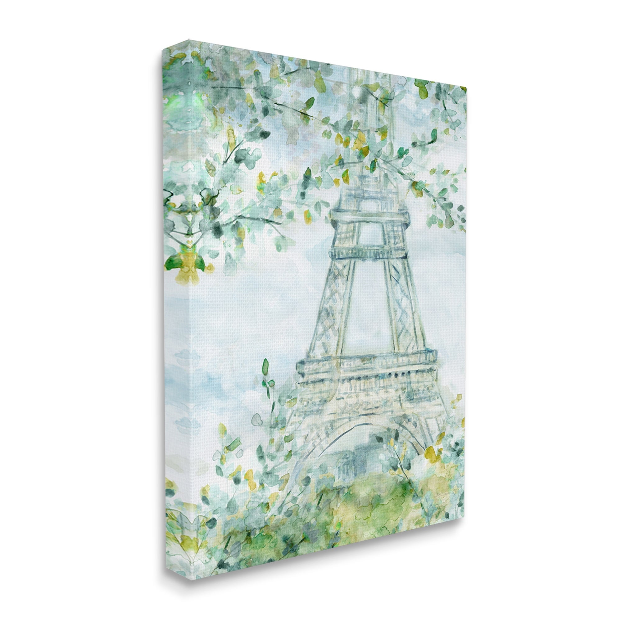 Stupell Industries Watercolor Eiffel Tower Painting Soft Green Leaf Trees, 36 x 48,Design by Carol Robinson