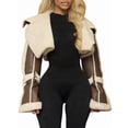 thumbnail image 2 of Women'S Cropped PU Leather Jacket with Fur Lining and Shearing Moto Texture Brown L, 2 of 9