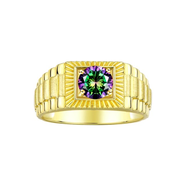 RYLOS Men's Ring 14K Yellow Gold Ring, 7MM Round Shape Gemstone Designer Style Rings Alexandrite June Birthstone Rings Gold Size 9