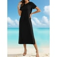 thumbnail image 3 of Women Summer Crewneck Casual Loose Split Wrinkle-Free Long Maxi Beach Dress, 3 of 5
