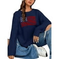 thumbnail image 3 of Women'S American Flag Graphic Long Sleeve Sweater Knit Round Neck Pullover Top Dark Blue XXXL, 3 of 5