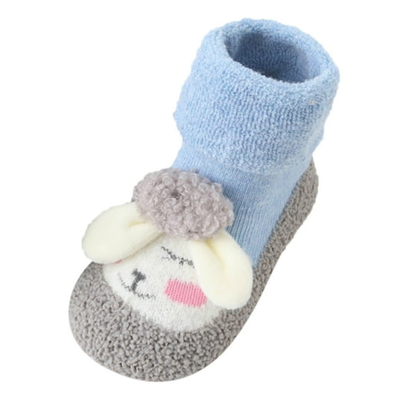 Generic Baby Winter Cotton Slipper Home Slippers Cute Warm House Slippers for Lined Winter Indoor Shoes Walking Shoes(0-6 Months Blue)