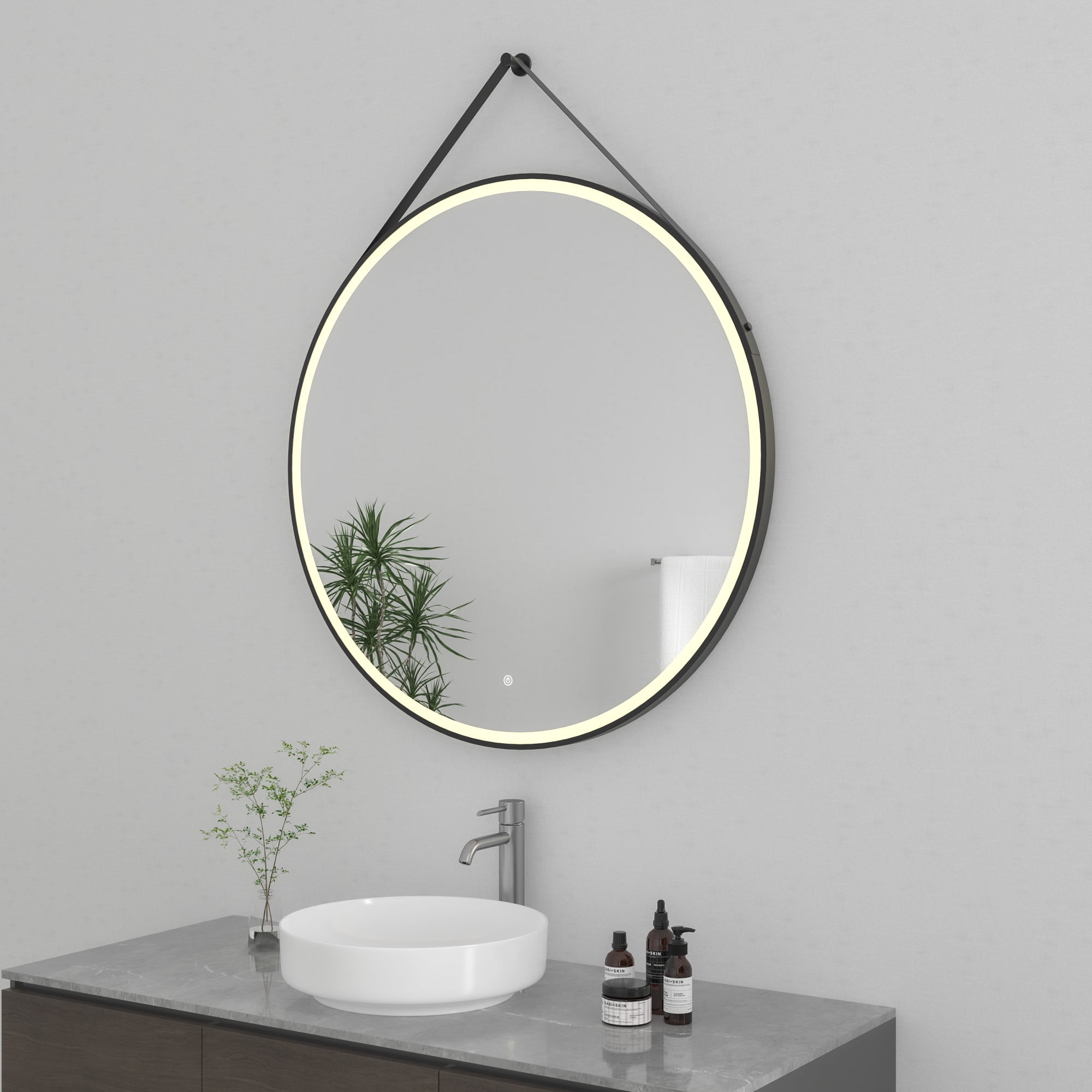 Kingston Brass MR1024040 Aurora 40-Inch Round LED Bathroom Mirror, Front Light, Anti-Fog, Dimmable Touch Sensor Lighted Mirror in Silver/Matte Black