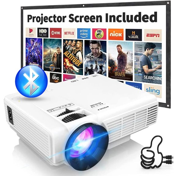 Proyector PANSEBA Full HD 1080P con Bluetooth y pantalla de 200 pulgadas