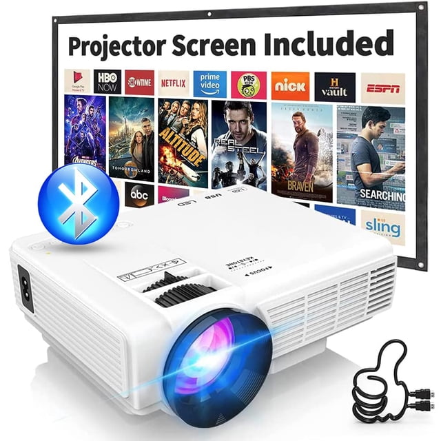 Proyector PANSEBA Full HD 1080P con Bluetooth y pantalla de 200 pulgadas