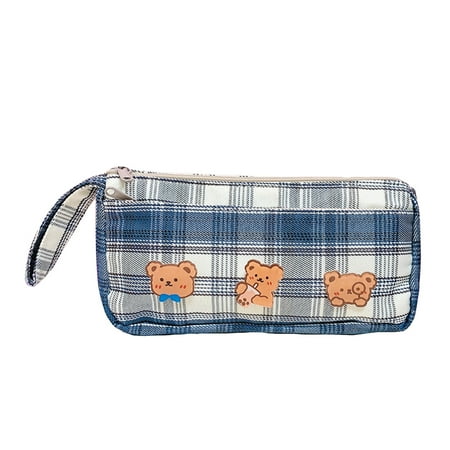FeiraDeVaidade Double-Layer Large-Capacity Lattice Pencil Case Canvas Ins Style Student Stationery Storage Box