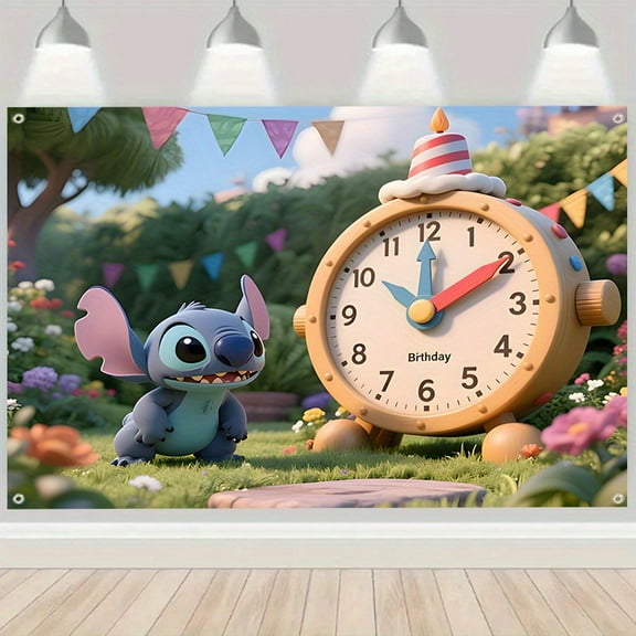 Stitch Birthday Party banner Indoor/outdoor decoration for birthdays, Halloween, Christmas, Easter, Father's Day and Mother's Day, vibrant animated character-themed party decorations