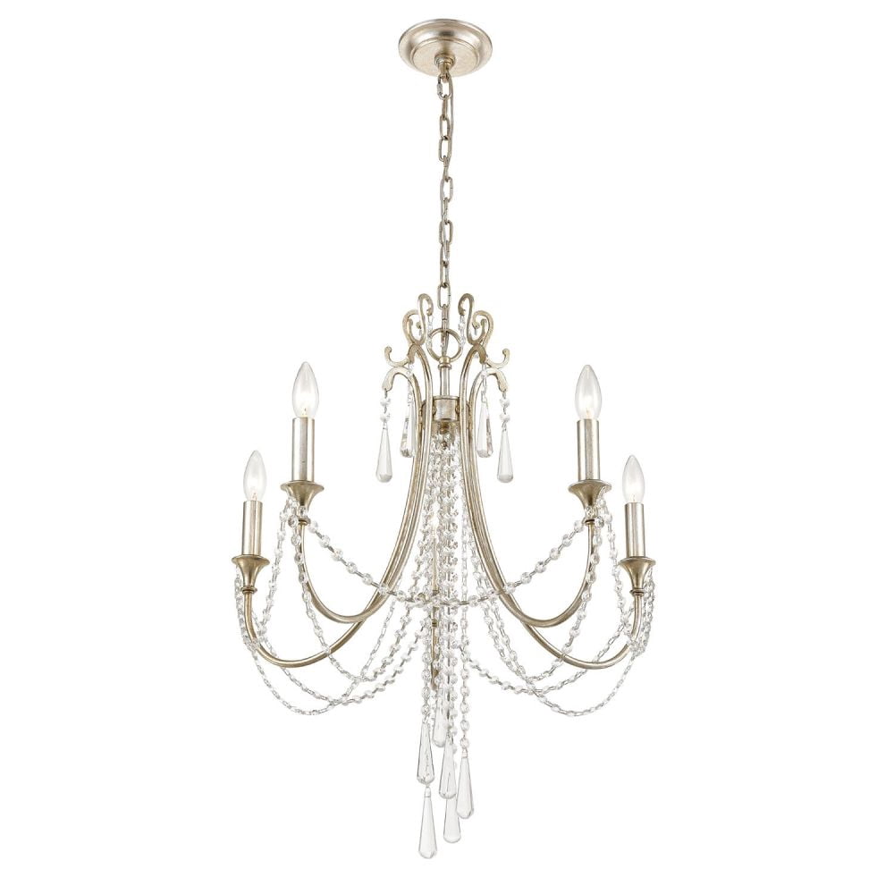 ARC-1905-SA-CL-MWP Crystorama Lighting Arcadia - 5 Light Chandelier-Hand Cut Crystal Type-Antique Silver Finish   -Traditional Installation