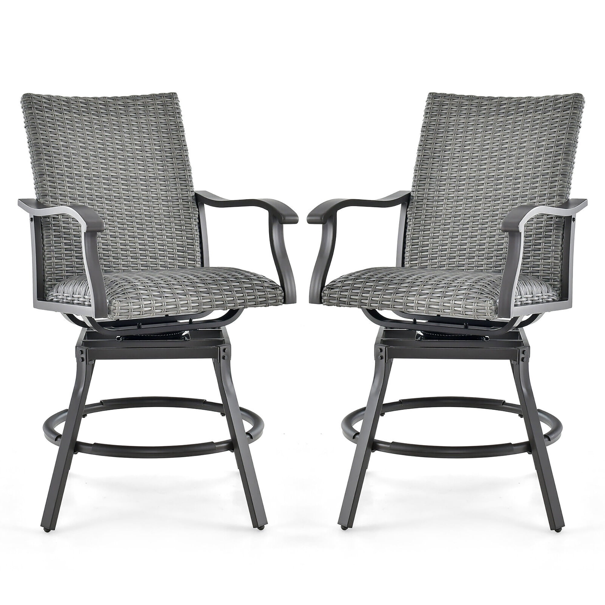 Gymax 2PCS Patio Wicker Aluminum 360° Swivel Bar Height Chairs W/4D Air