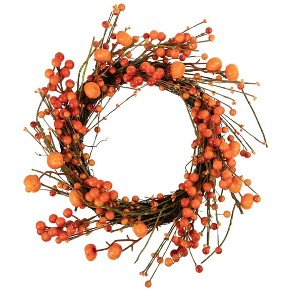 Northlight Pumpkins and Berries Artificial Fall Harvest Small Twig Wreath - 20"