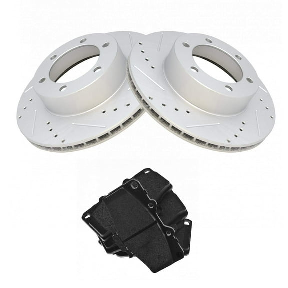 TRQ Front Performance Brake Pad & Rotor Kit Brake Pads Brake Rotors Set Semi-Metallic Premium G-Coated Fits Select 1996-2000 Toyota 4Runner