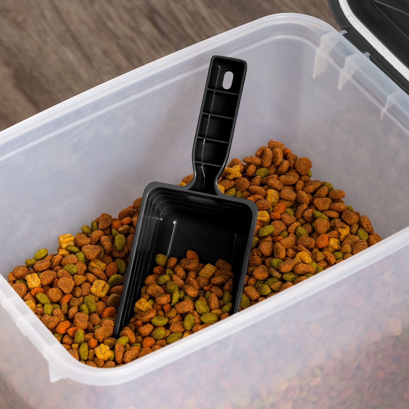 IRIS 30 Lbs Airtight Dog Food Storage Container with 2-Cup Scoop and Slow Feeder Bowl Combo, Black