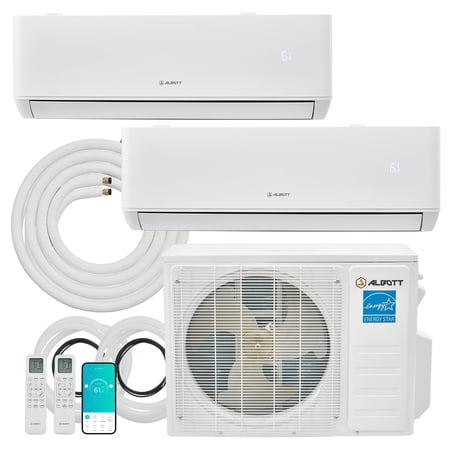 Jocisland Mini Split AC/Heating System, 20,000 BTU ODU, 25 SEER2 2 Zone 9K+9K BTU Ductless Inverter Heat Pump, WiFi Enabled, 208-230V