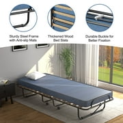 Costway Portable Folding Bed with Memory Foam Mattress Rollaway Cot Navy Made in Italy