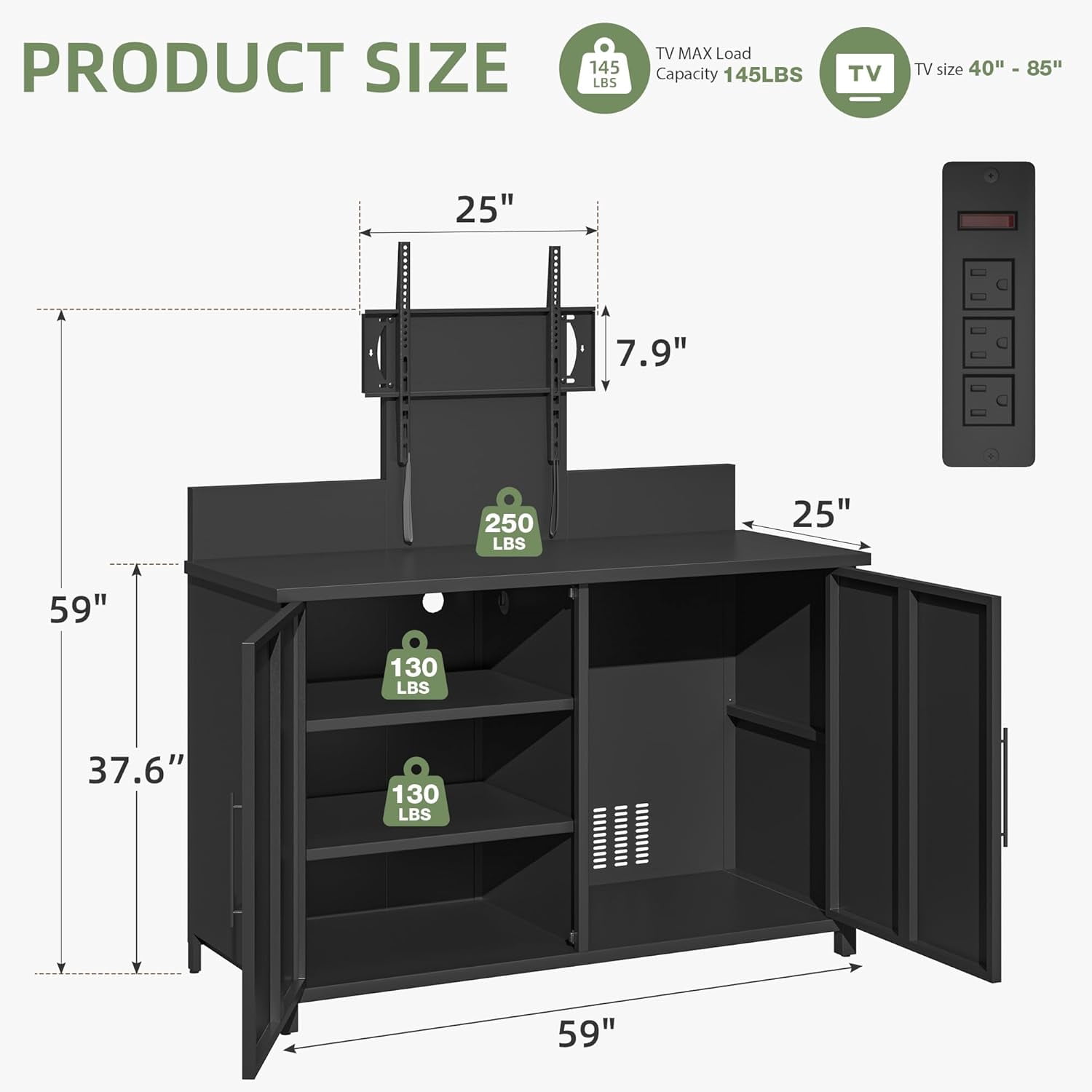 YODOLLA Outdoor Storage Cabinet with TV Mount for 40–85 Inch TVs, Outdoor TV Stand with Storage Cabinet Waterproof, Heavy Duty Metal Entertainment Center for Mini Fridge Storage in Black