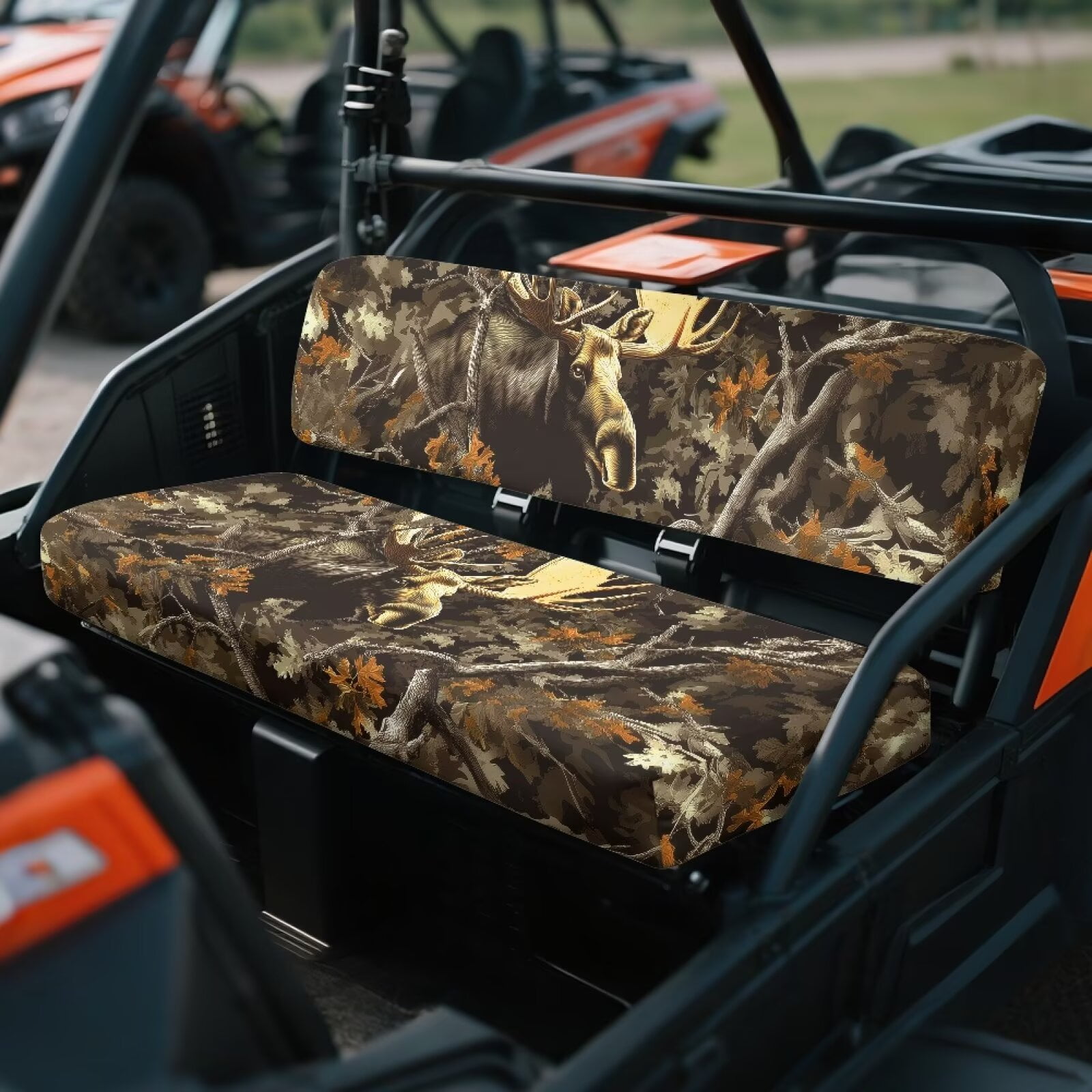 Uorisanigo UTV Seat Cover Dustproof Camo Hunting Deer Mule Seat Cushion Cover Outdoor UV Protection Breathable Elastic Polyester Fabric, Fit for Kawasaki Mule 3000 3010 3020