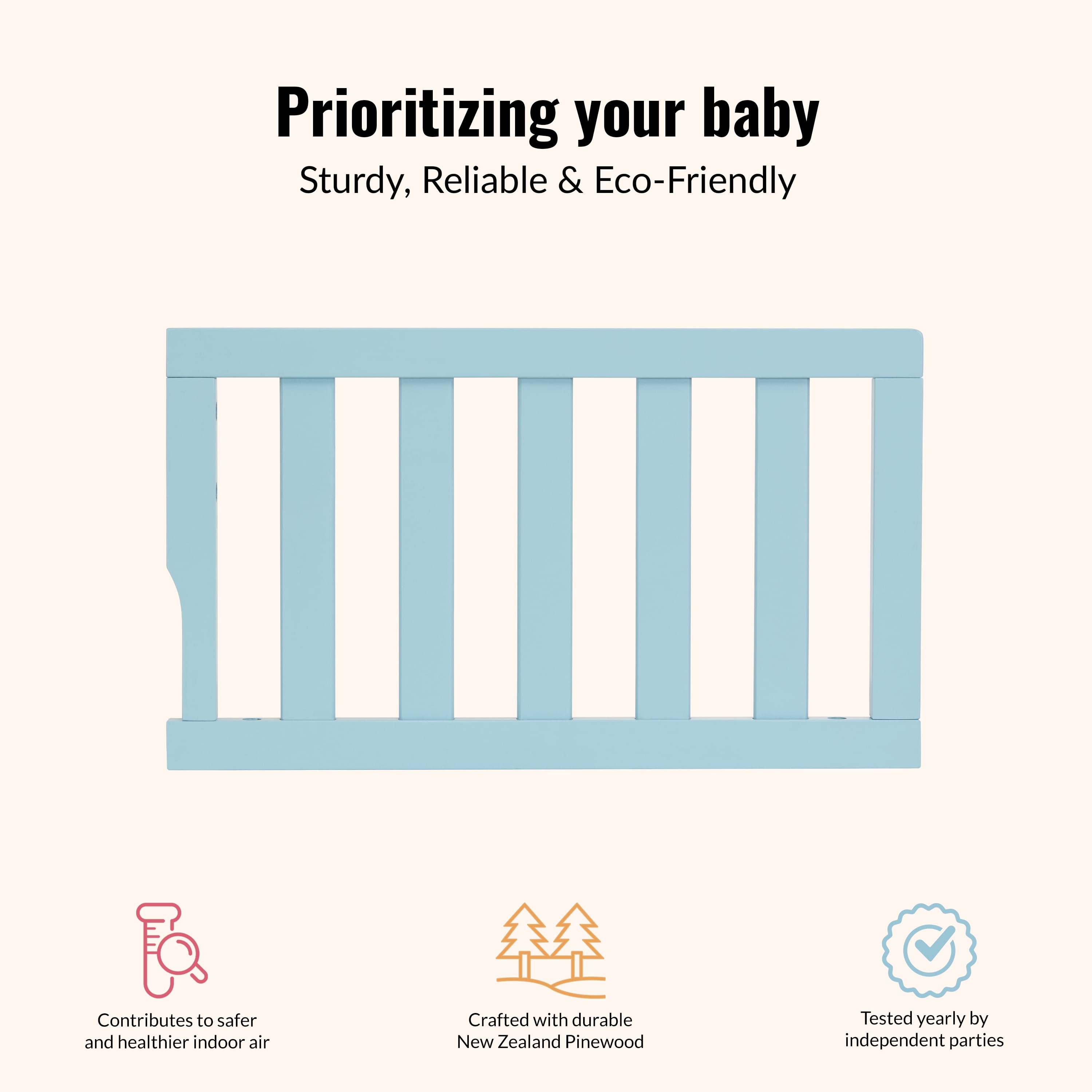 Dream On Me Convertible Crib Toddler Guard Rail in Aqua Sky, Converts Cribs to Toddler Beds