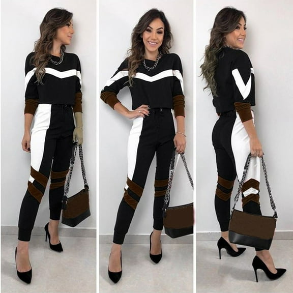 Itsame Tops and Pants Activewear Set Womens Sweatsuits 2pcs Sets Long Sleeved Knitted Women Athletic Outfit Sets Black Size XL