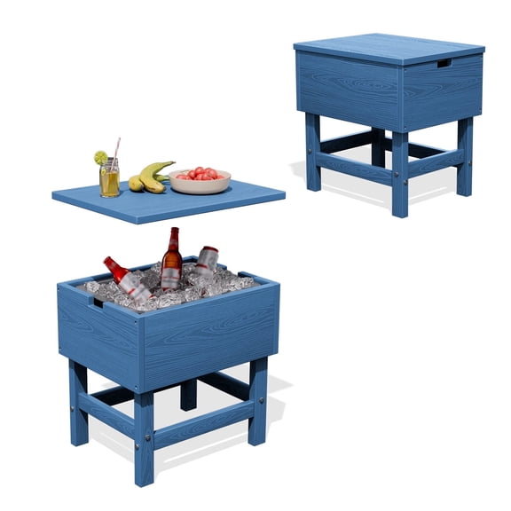 FUNDAZE Outdoor Cooler Table, Outdoor Side Table with 3 Gallon Ice Bucket,Detchable Top Lid, Patio Bar Table for Poolside, Party, Camping, Picnic, Navy Blue