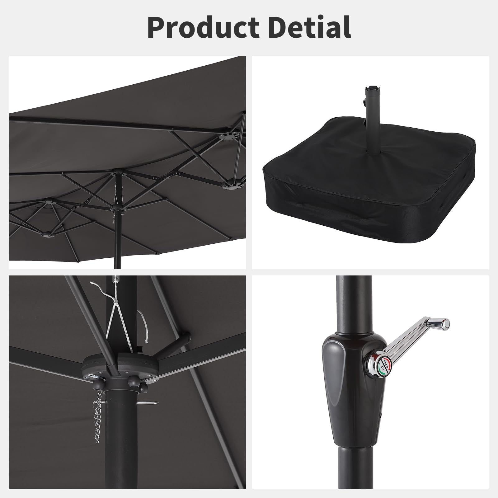 Emorefun Patio Umbrella with Base, 15FT Large Outdoor Umbrella with Crank Handle & 12 Strong Ribs for Garden, Backyard, Poolside, Dark Gray