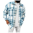 thumbnail image 2 of Gephdiin Long Sleeve Shirts for Men Mens Shirts Men's Autumn And Winter Color Plaid Single-Breasted Warm Thick Long-Sleeved Shirt Jacket Mens T-Shirts Shirts for Men Polyester Blue 3Xl, 2 of 7