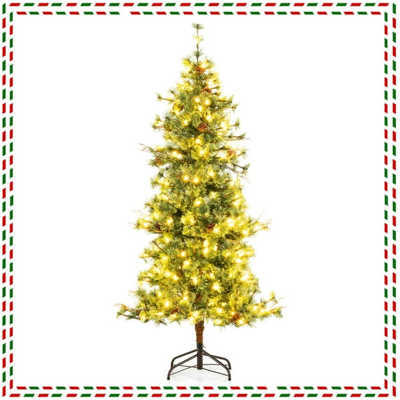 Costway 6 FT Artificial Christmas Tree with 370 Branch & Needles 22 Pinecones & 200 Lights