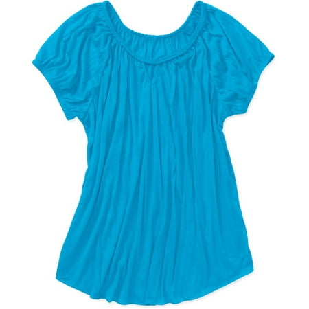 Women's Plus-Size Crinkle Knit Peasant Top - Walmart.com