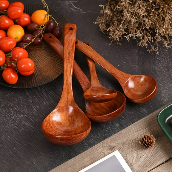 Travelwant Wooden Ladle for Cooking, Wood Ladle Soup Spoon, Teak Wooden Serving Spoon Long Handle, Kitchen Ladles, Medium Scoop Size Natural