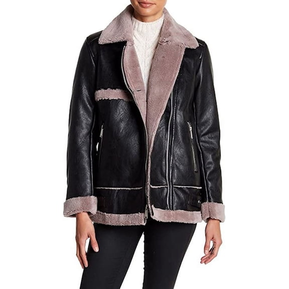 BCBGeneration Long Asymmetrical Faux Shearling Jacket, Large - Black