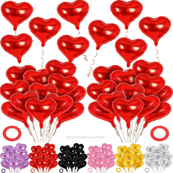 Yhmxh 10 Pcs Heart Balloons, 15 Inch Heart Foil Balloons Love Balloon Valentine Balloon for Birthday Party, Helium Mylar Balloons for Wedding Engagement Party Baby Shower Valentine Day Decorations