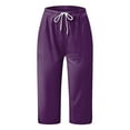 thumbnail image 4 of vigerkar Women's High-Waisted Yoga Pants – Side-Slit Workout Capris with Pockets, Athletic Stretch Lounge Pants Purple, S, 4 of 5