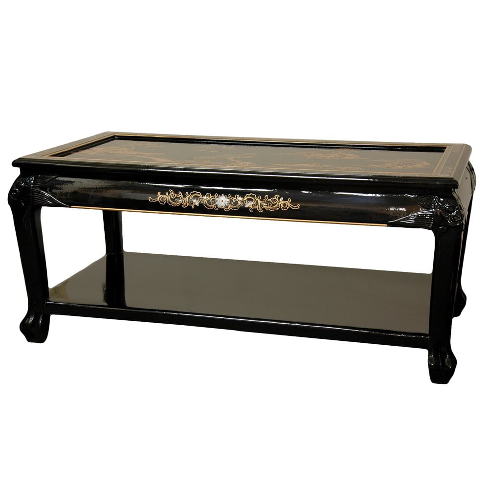 Oriental Furniture Hand Painted Wood 40" Rectangle Coffee Table, Black
