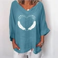 thumbnail image 2 of IROINNID Plus Size Shirts for Women Cotton Shirts for Women Casual Printed V- Neck Three Quarter Sleeve T-shirt Blouse Loose Tops,Blue, 2 of 5