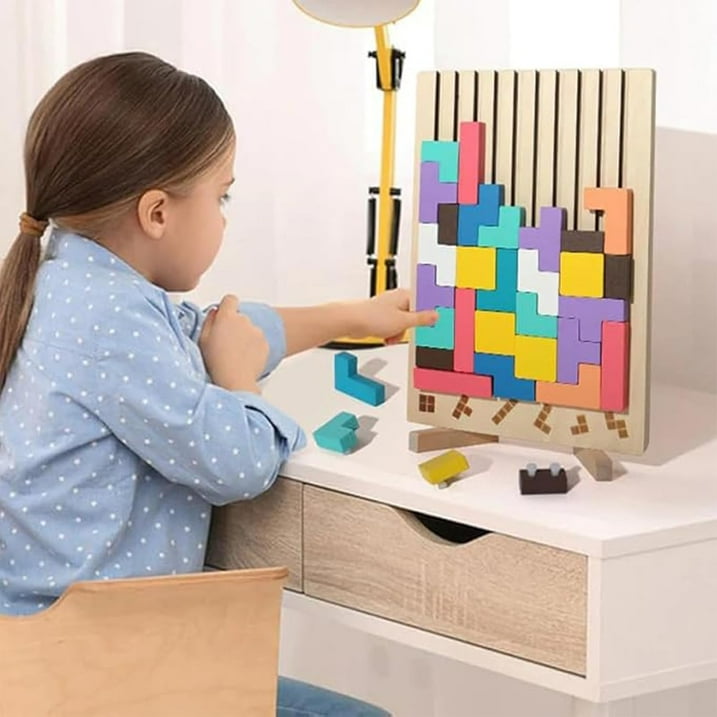 Wooden Stacking Puzzle Toy Tetris, 3D Wooden Tetris Puzzle Montessori Toy Art, Giant Tetris Board Game, Wood Stacking Blocks Stress Toys for Family Easter Activity, Home Decor (1Pcs)