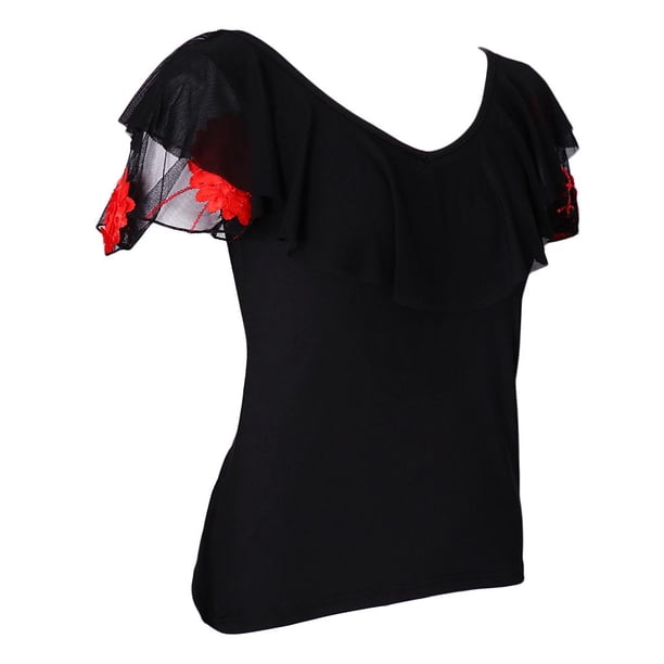 Camiseta de manga corta de verano para mujer, camiseta con cuello en V, blusa, camisa, baile, baile SG Sunnimix Tops de baile latino