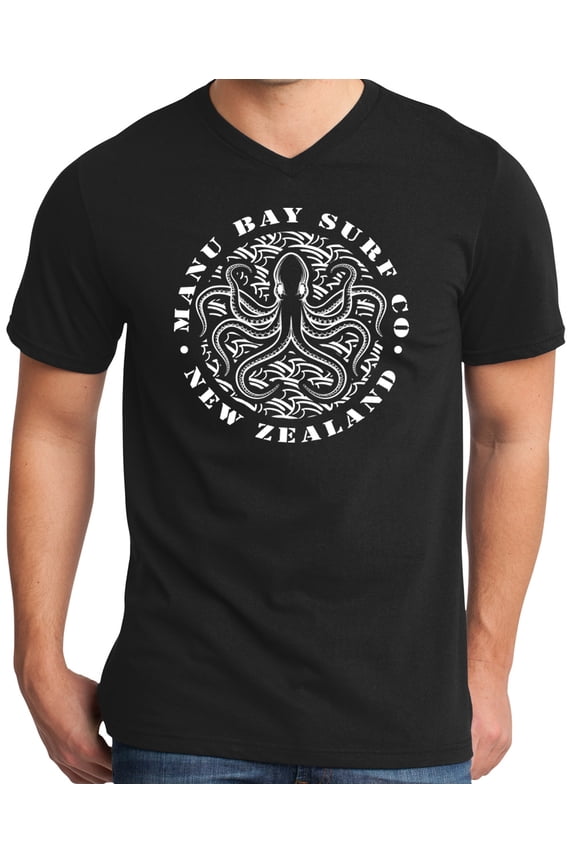 Mens Manu Bay Surf Company WHITE OCTOPUS Surfer T-shirt, XL Black