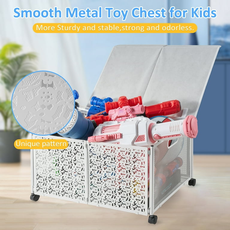 Toy Box Storage, 75L Collapsible Metal Toy Chest Toy Organizers and Storage  Bins, Large Toy Box for Boys Girls, Toy Storage Organizer with Wheels