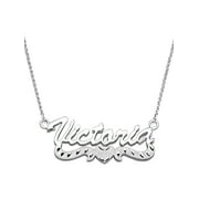 Personalized Planet Large 3D Script Name with Diamond-Cut Heart Tail Sterling Silver Necklace, 18"