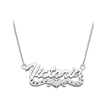 Sterling Silver Name Necklace - Personalized Large 3D Script Name with Diamond-Cut Heart Tail Sterling Silver Necklace, 18