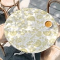 thumbnail image 3 of Boho Yellow Floral Fitted Tablecloth with Elastic Edged, Round Table Cloth for Dining Table, Vintage Farmhouse Paisley Plant Leaf Waterproof Oil Proof Table Cover for Indoor Outdoor 36"-44", 3 of 9