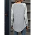 thumbnail image 2 of Women'S Stripe Tunic Tops Casual Long Sleeve Shirts Round Neck Pullover Light Gray L, 2 of 7