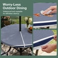 thumbnail image 5 of Round Outdoor Tablecloth with Umbrella Hole and Zipper, Farmhouse Navy Blue White Striped Tablecloth with Elastic Waterproof, Modern Stripes Patio Table Covers for 31" - 35" Picnic Pool Tables, 5 of 9