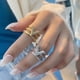 thumbnail image 3 of Anillos de oro para mujer, chapado en oro de 14 quilates, plata, oro rosa, mal de ojo, cheurón, puntiagudo, anillo abierto en forma de V, circonita cúbica marquesa, anillos ajustables para adolescentes y niñas   ER, 3 of 5