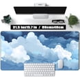 thumbnail image 2 of Aesthetic Blue and White Puffy Clouds Desk Mat, XXL Large Kawaii Blue Extended Gaming Mouse Pad with Stitched Edges, Cute Big Laptop Keyboard and Mouse Mat for Women Office Decor Mat 31.5x15.7 in, 2 of 6