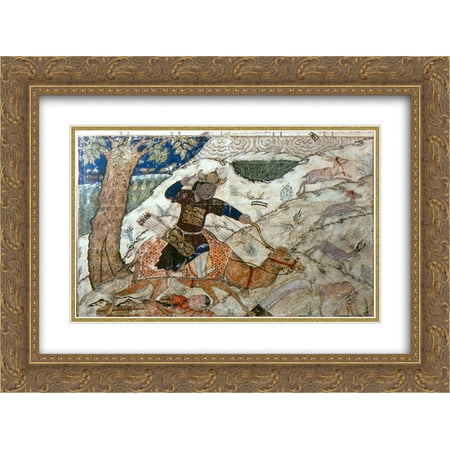 Ahmad Musa 2x Matted 24x20 Gold Ornate Framed Art Print 'Bahram Gur tramples Azadeh'